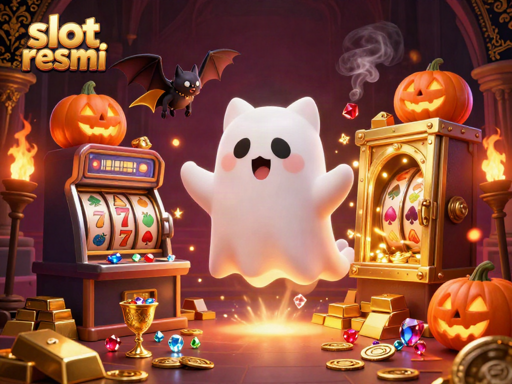 Experience thrilling gameplay at slot resmi with a friendly ghost cat in a haunted casino.