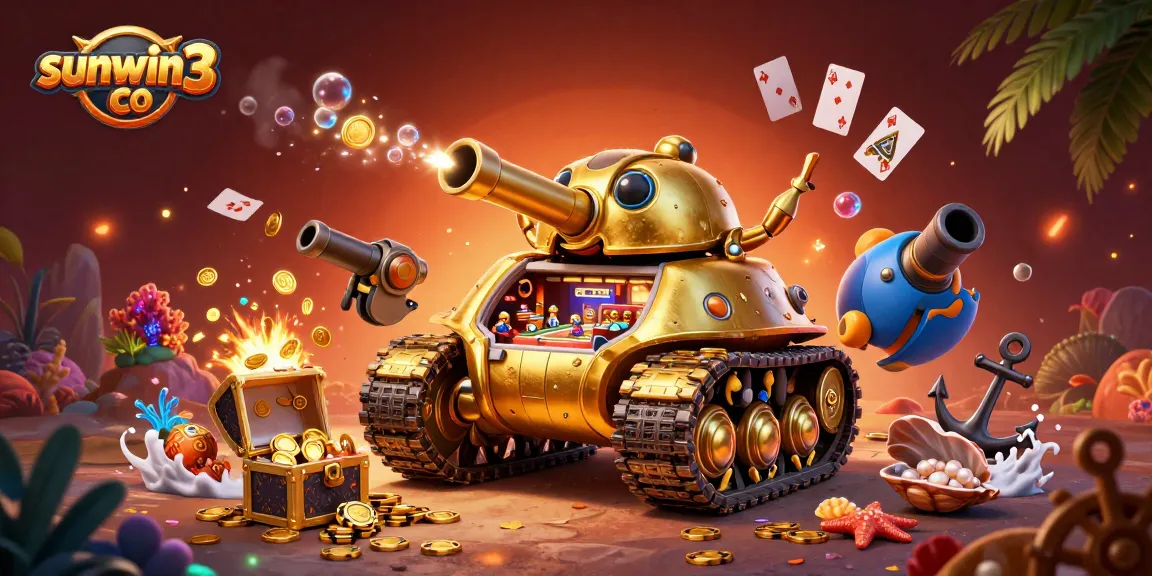 Experience thrilling gaming with sunwin3 co in a vibrant 3D casino under a golden beetle tank.