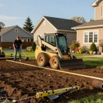 Professional team performing levelling services in Ottawa yard, ensuring precision and quality.