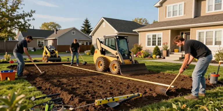 Professional team performing levelling services in Ottawa yard, ensuring precision and quality.